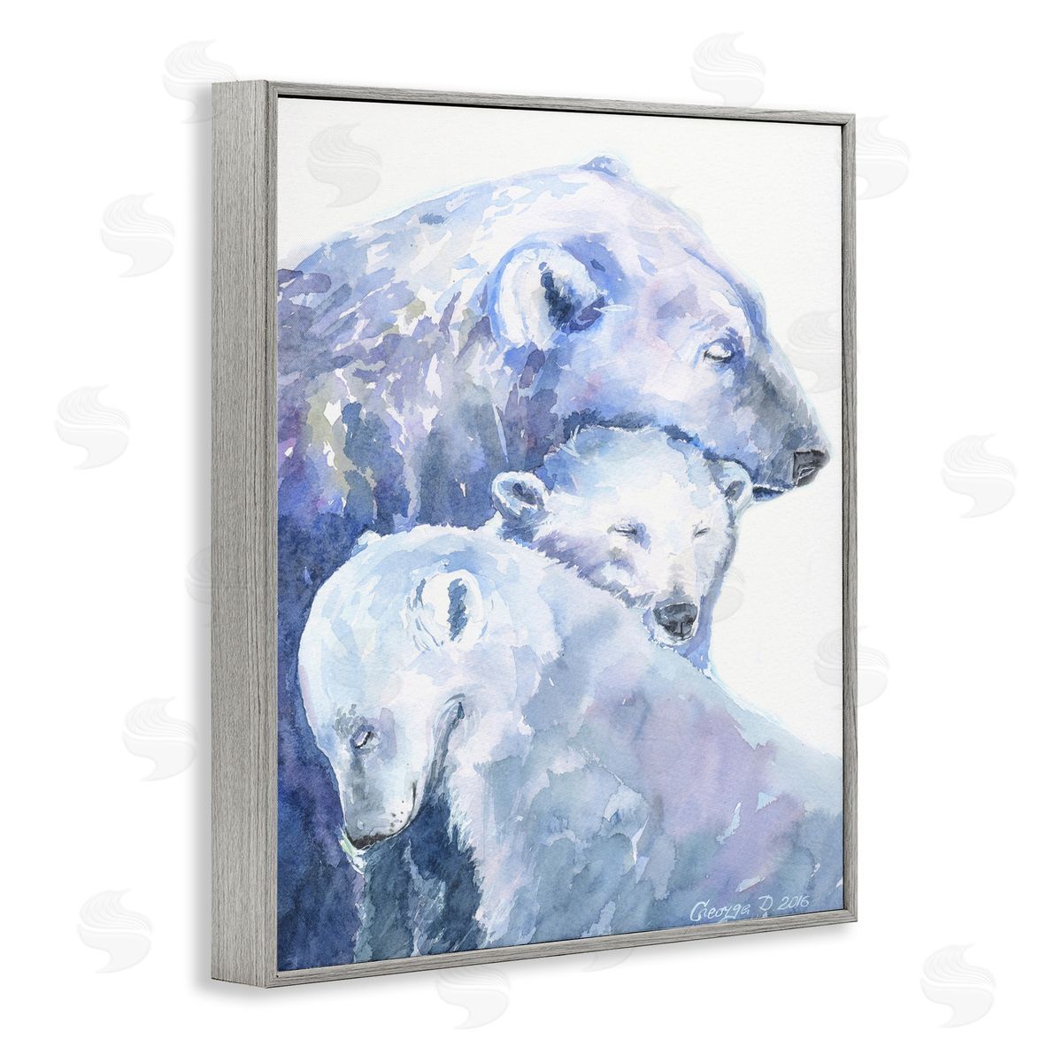 George Dyachenko Polar Bear Family Arctic Hug Portrait Gray Framed Giclee Wall Art