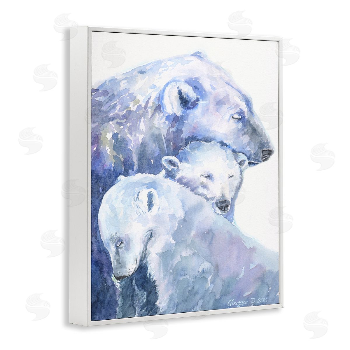 George Dyachenko Polar Bear Family Arctic Hug Portrait White Framed Giclee Wall Art
