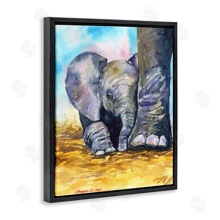 George Dyachenko | Baby Elephant at Feet Portrait Vibrant Blue Yellow