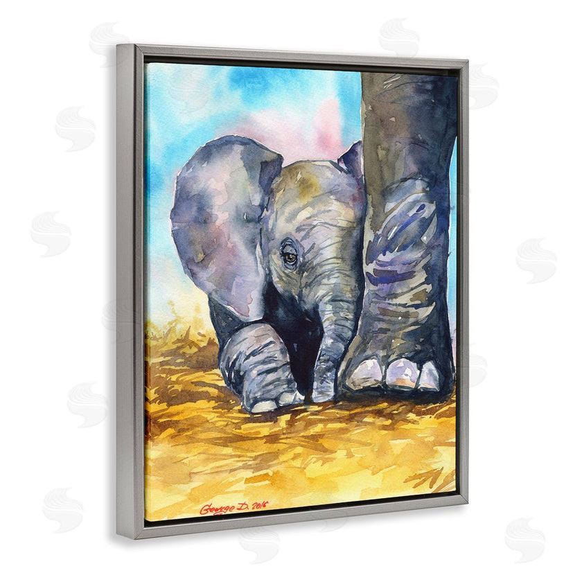 George Dyachenko | Baby Elephant at Feet Portrait Vibrant Blue Yellow