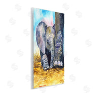 George Dyachenko | Baby Elephant at Feet Portrait Vibrant Blue Yellow