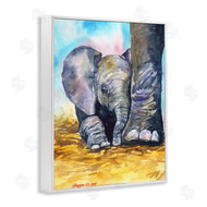 George Dyachenko | Baby Elephant at Feet Portrait Vibrant Blue Yellow