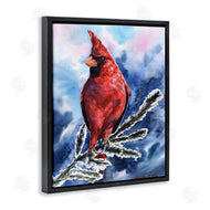 George Dyachenko | Red Cardinal Perched on Pine Branch over Blue