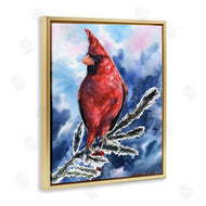 George Dyachenko | Red Cardinal Perched on Pine Branch over Blue