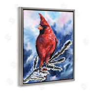 George Dyachenko | Red Cardinal Perched on Pine Branch over Blue