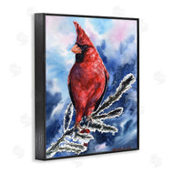 George Dyachenko | Red Cardinal Perched on Pine Branch over Blue