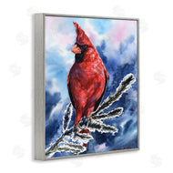 George Dyachenko | Red Cardinal Perched on Pine Branch over Blue