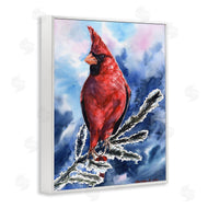 George Dyachenko | Red Cardinal Perched on Pine Branch over Blue