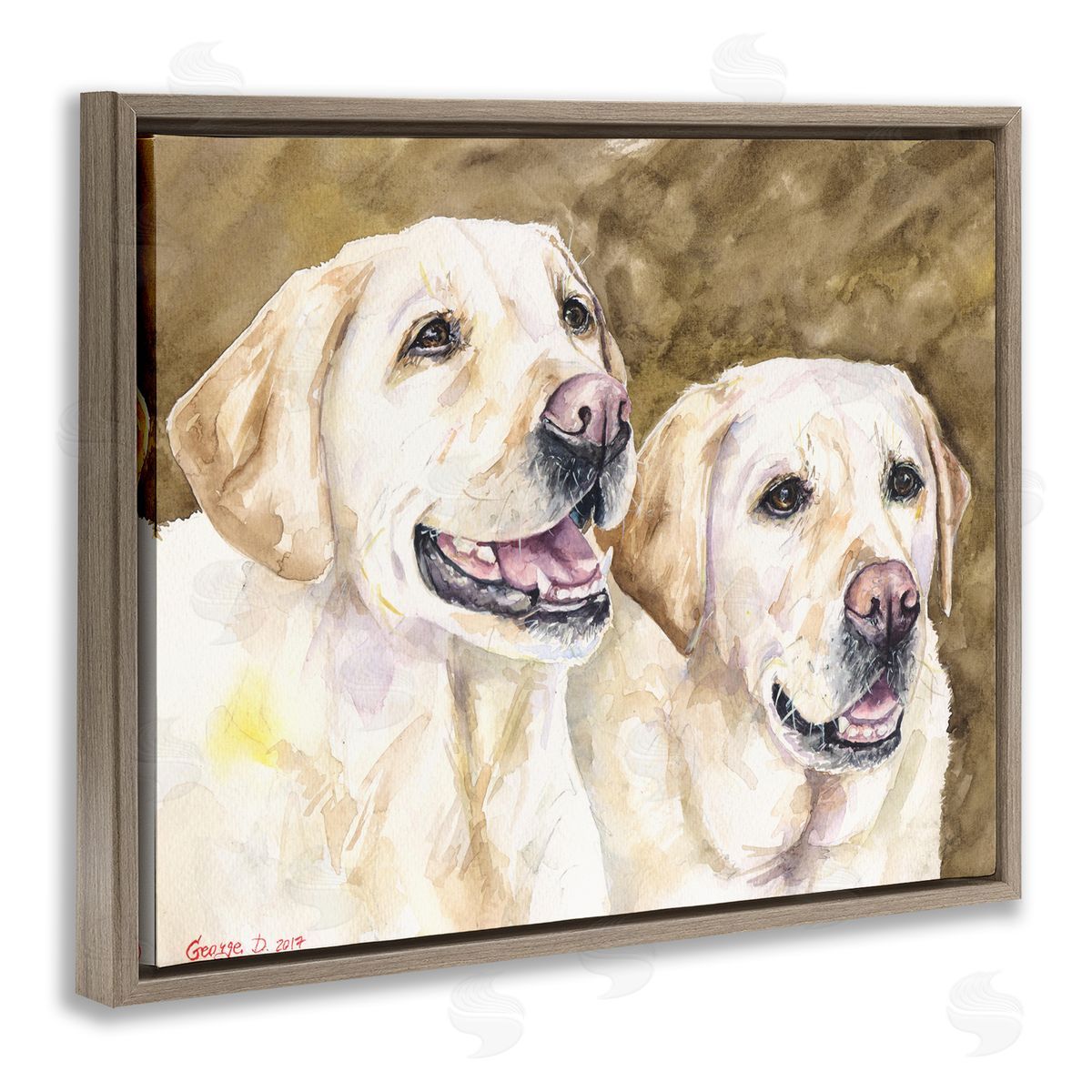 George Dyachenko Yellow Labrador Friends Pet Dogs Resting Brown Floater Frame Canvas Art