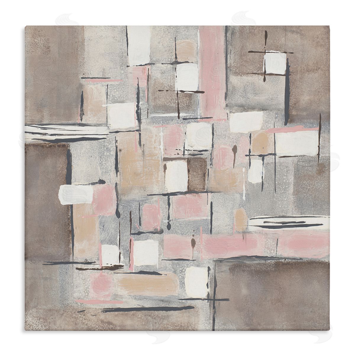 Merri Pattinian Pink Brown Patchwork Abstract Geometric Grid Canvas Wall Art
