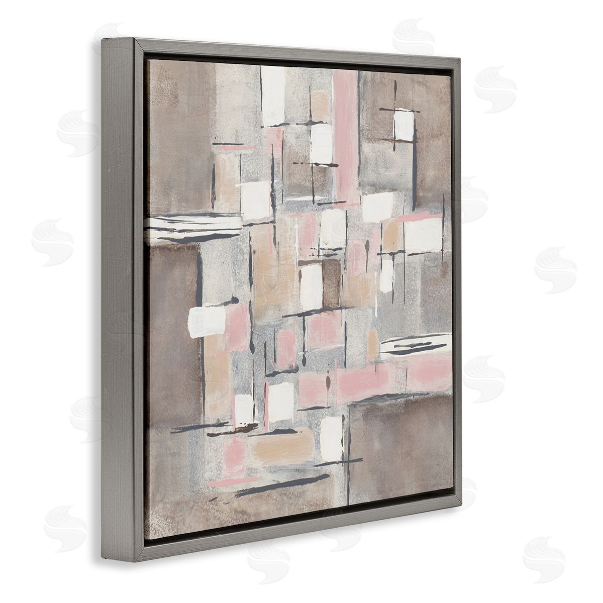 Merri Pattinian Pink Brown Patchwork Abstract Geometric Grid Gray Floater Frame Canvas Art