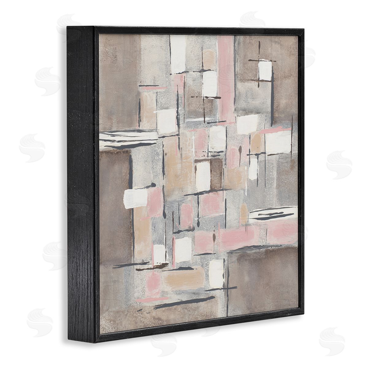 Merri Pattinian Pink Brown Patchwork Abstract Geometric Grid Black Framed Giclee Wall Art