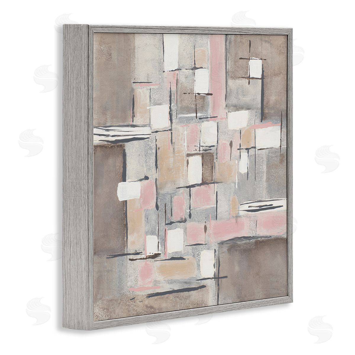 Merri Pattinian Pink Brown Patchwork Abstract Geometric Grid Gray Framed Giclee Wall Art