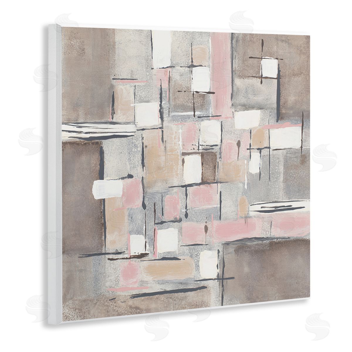 Merri Pattinian Pink Brown Patchwork Abstract Geometric Grid Wall Plaque Art