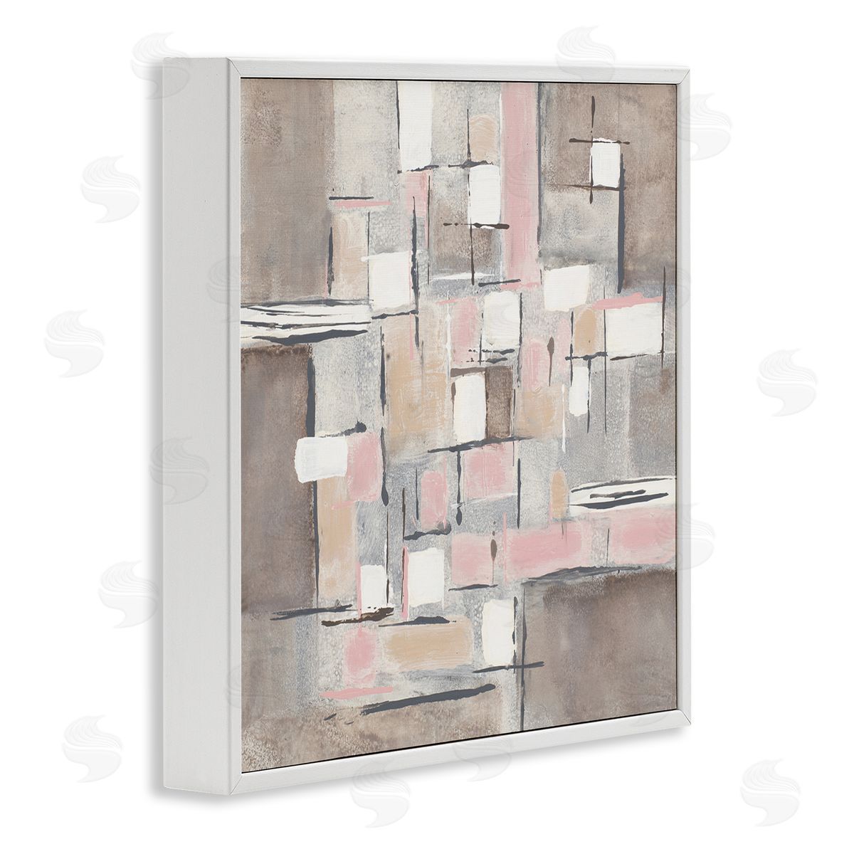 Merri Pattinian Pink Brown Patchwork Abstract Geometric Grid White Framed Giclee Wall Art