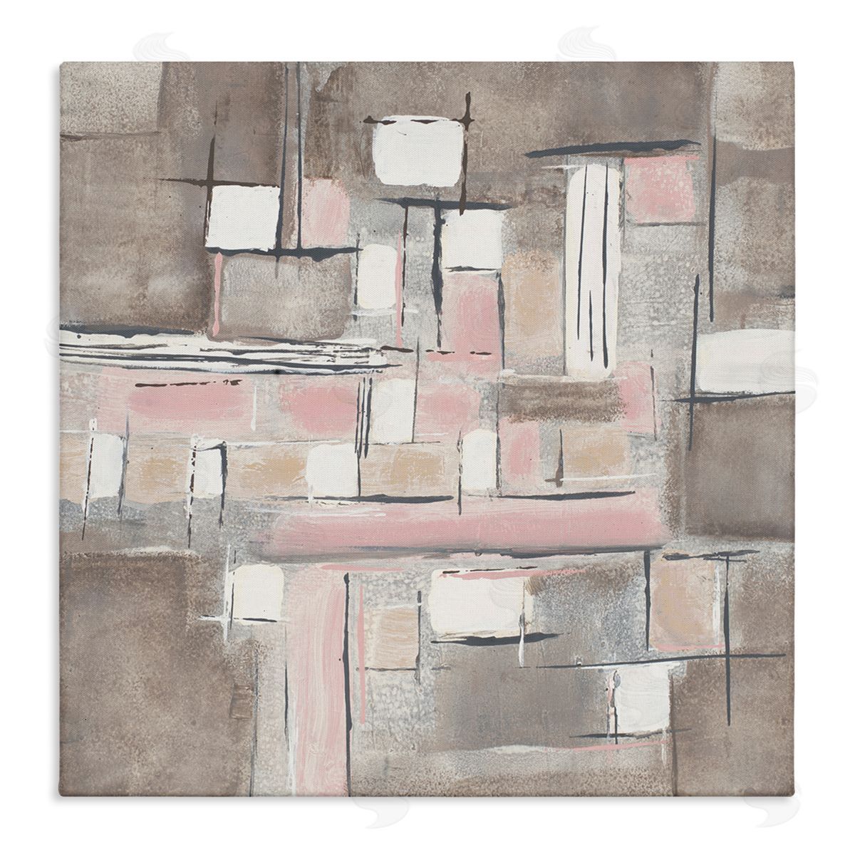 Merri Pattinian Soft Pink Neutral Abstract Patchwork Geometric Pattern Canvas Wall Art