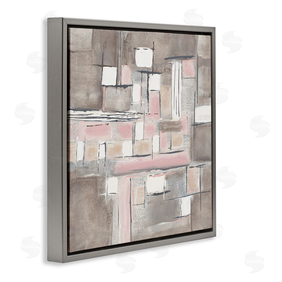 Merri Pattinian Soft Pink Neutral Abstract Patchwork Geometric Pattern Gray Floater Frame Canvas Art