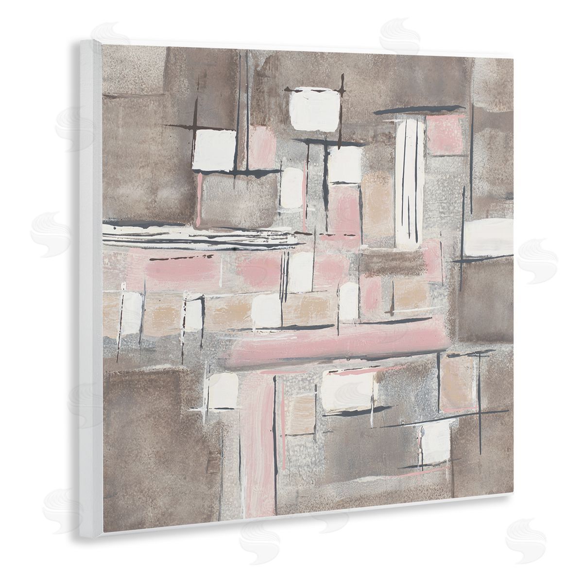 Merri Pattinian Soft Pink Neutral Abstract Patchwork Geometric Pattern Wall Plaque Art