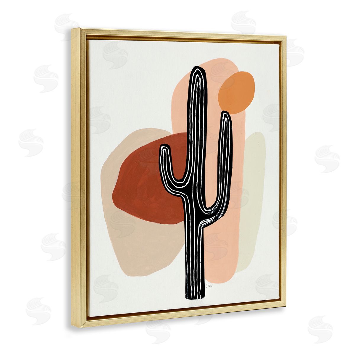 Patricia Pinto Western Terracotta Abstract Desert Cactus Plant Gold Floater Frame Canvas Art