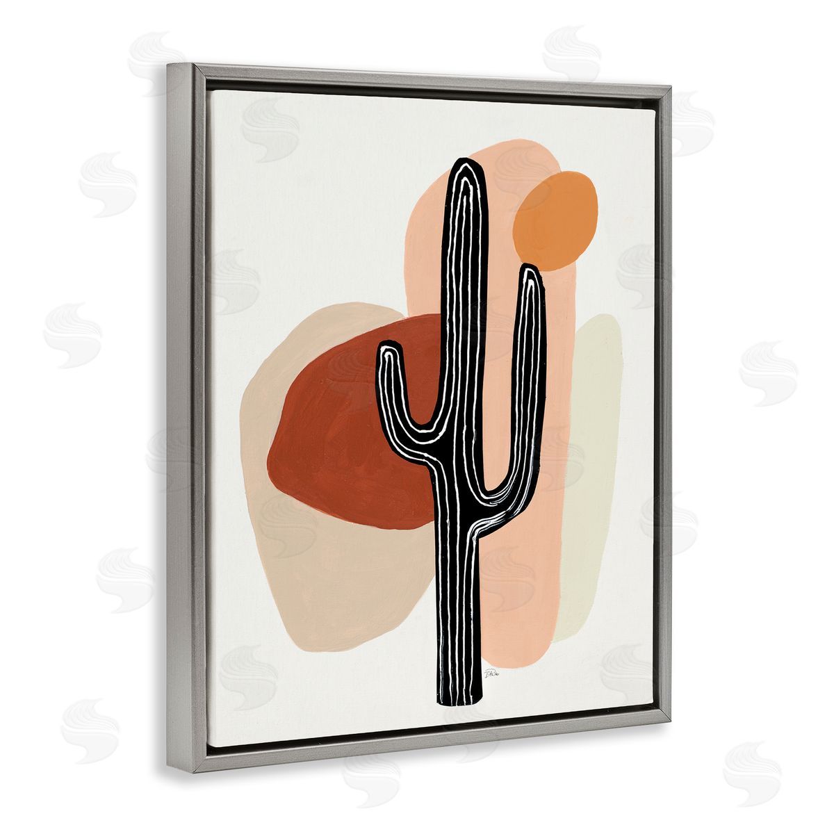 Patricia Pinto Western Terracotta Abstract Desert Cactus Plant Gray Floater Frame Canvas Art