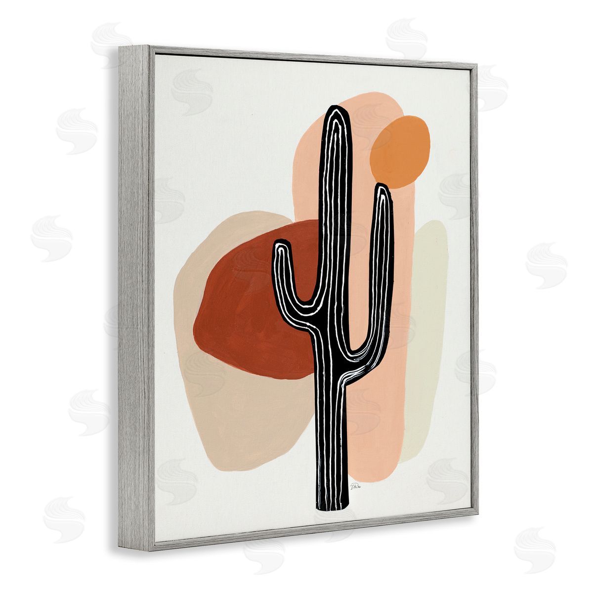 Patricia Pinto Western Terracotta Abstract Desert Cactus Plant Gray Framed Giclee Wall Art