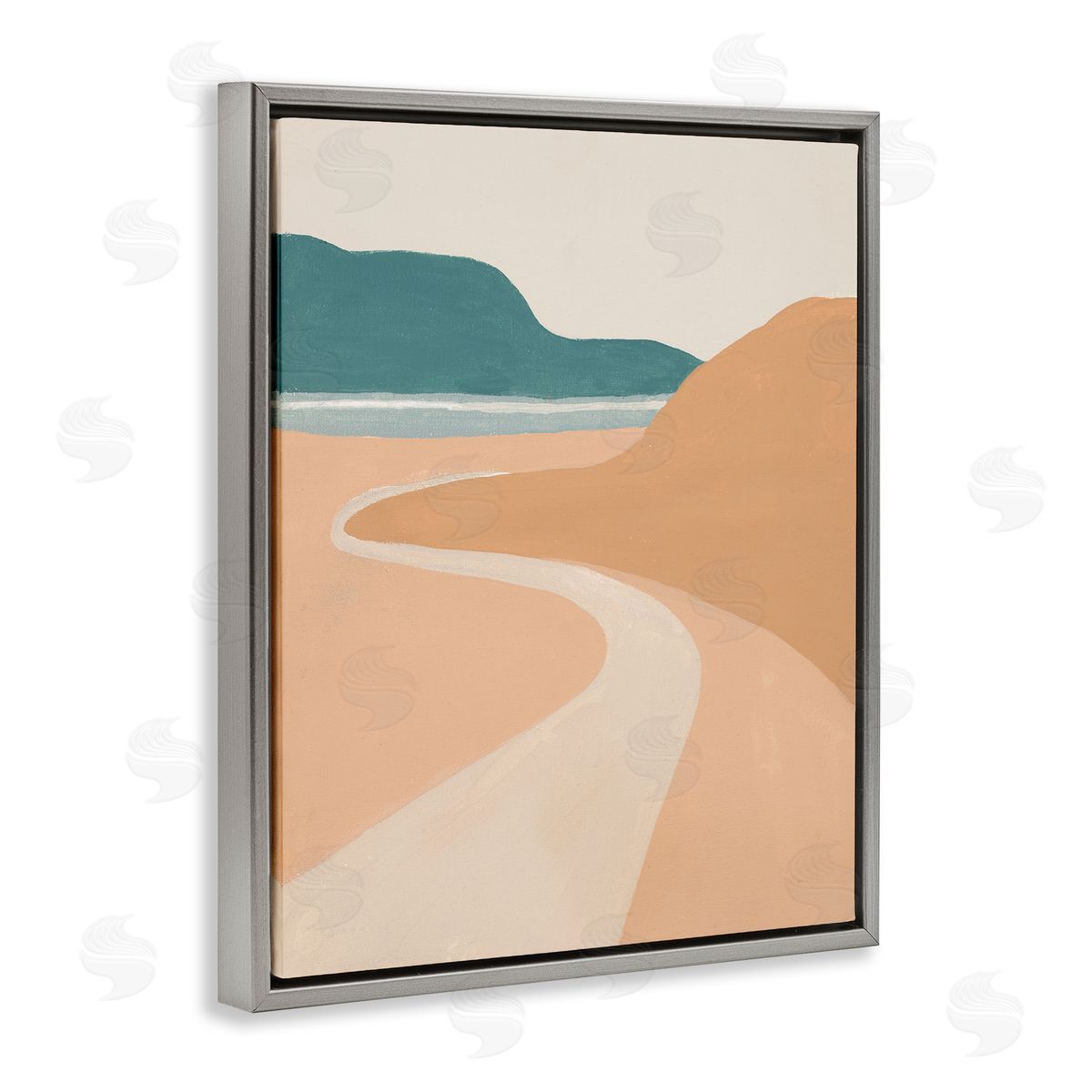 Patricia Pinto Coastal Road Landscape Terracotta Brown Seascape Gray Floater Frame Canvas Art