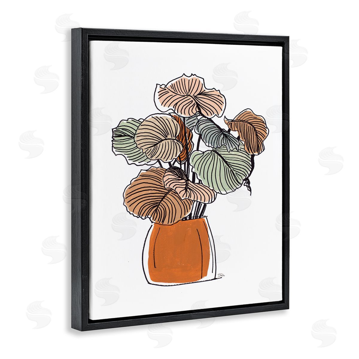 Patricia Pinto Playful Tropical Palms Philodendron House Plant Black Floater Frame Canvas Art