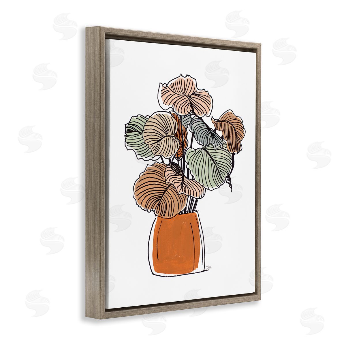 Patricia Pinto Playful Tropical Palms Philodendron House Plant Brown Floater Frame Canvas Art