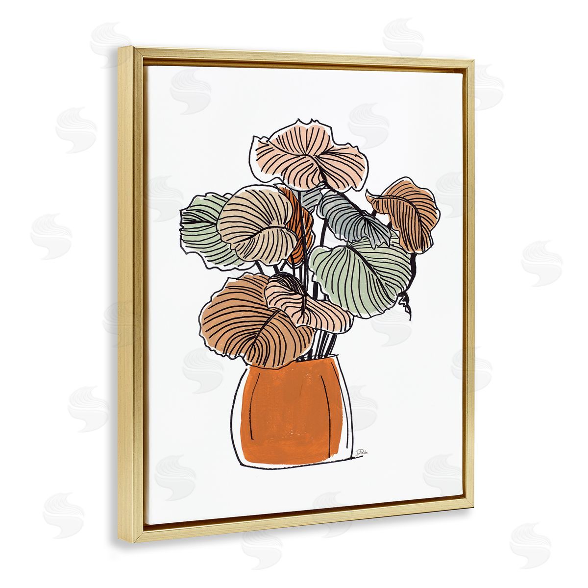 Patricia Pinto Playful Tropical Palms Philodendron House Plant Gold Floater Frame Canvas Art