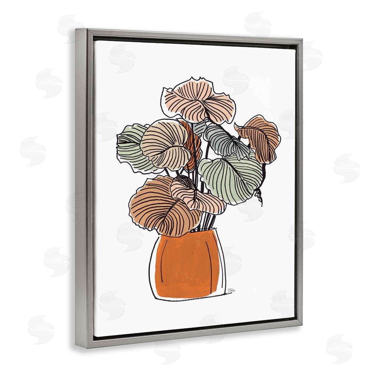 Patricia Pinto Playful Tropical Palms Philodendron House Plant Gray Floater Frame Canvas Art