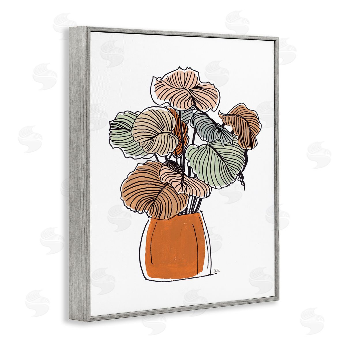 Patricia Pinto Playful Tropical Palms Philodendron House Plant Gray Framed Giclee Wall Art