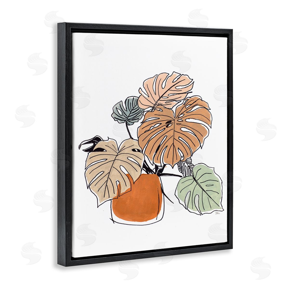 Patricia Pinto Playful Monstera Leaves Tropical House Plant Black Floater Frame Canvas Art