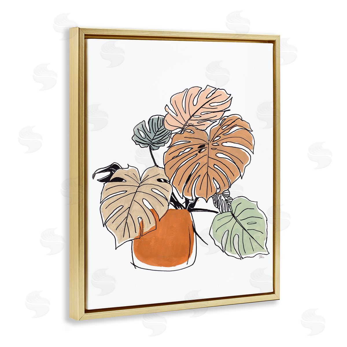 Patricia Pinto Playful Monstera Leaves Tropical House Plant Gold Floater Frame Canvas Art