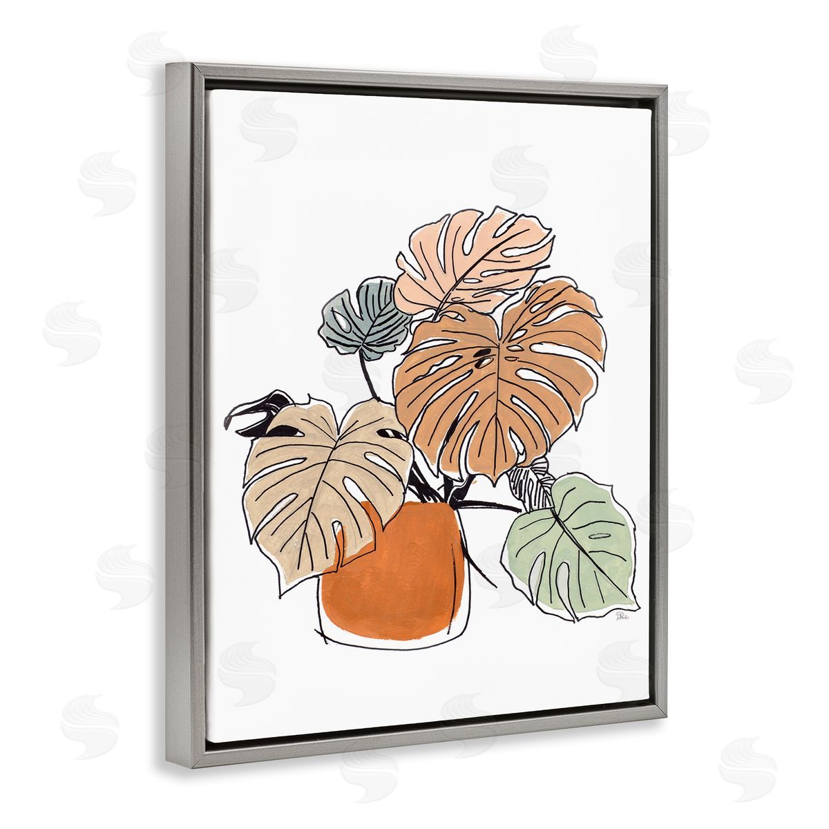 Patricia Pinto Playful Monstera Leaves Tropical House Plant Gray Floater Frame Canvas Art