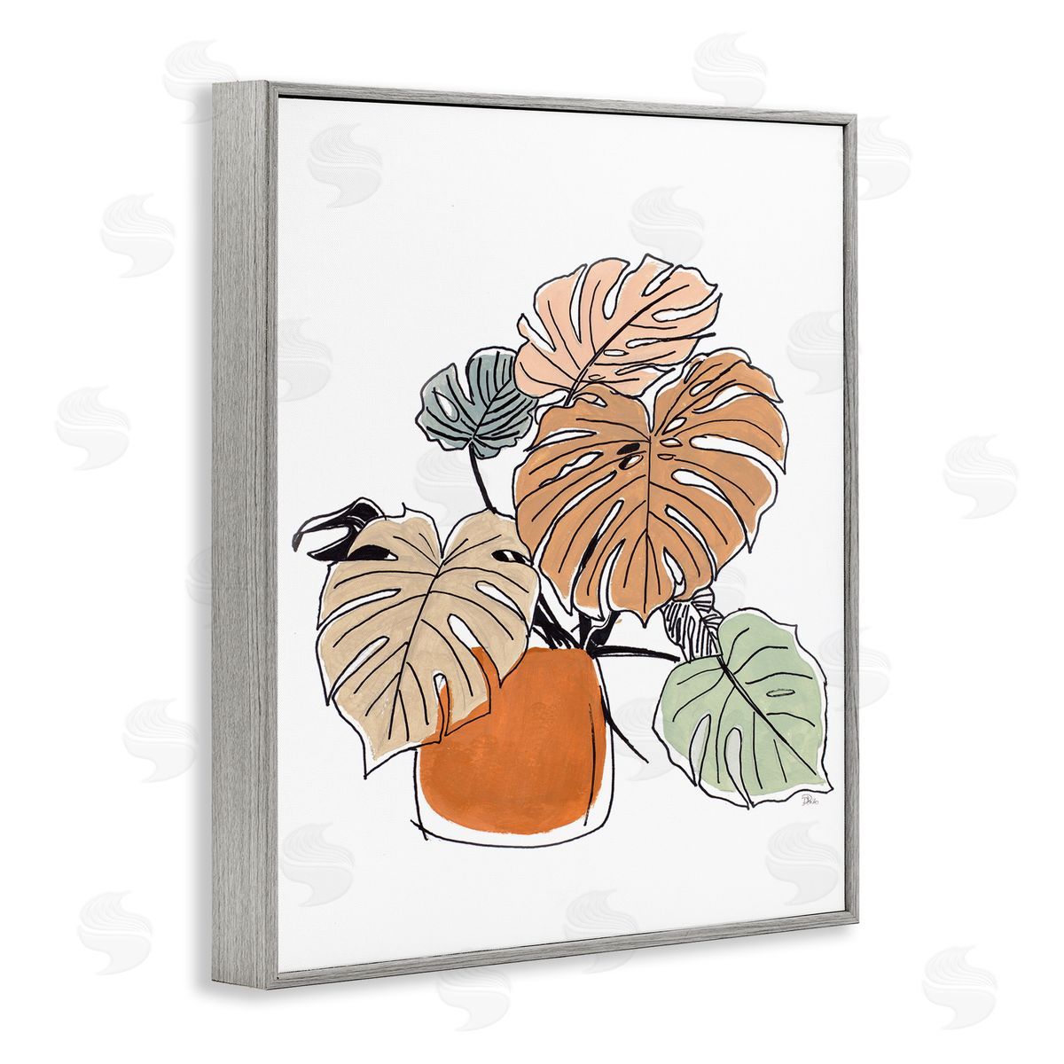 Patricia Pinto Playful Monstera Leaves Tropical House Plant Gray Framed Giclee Wall Art