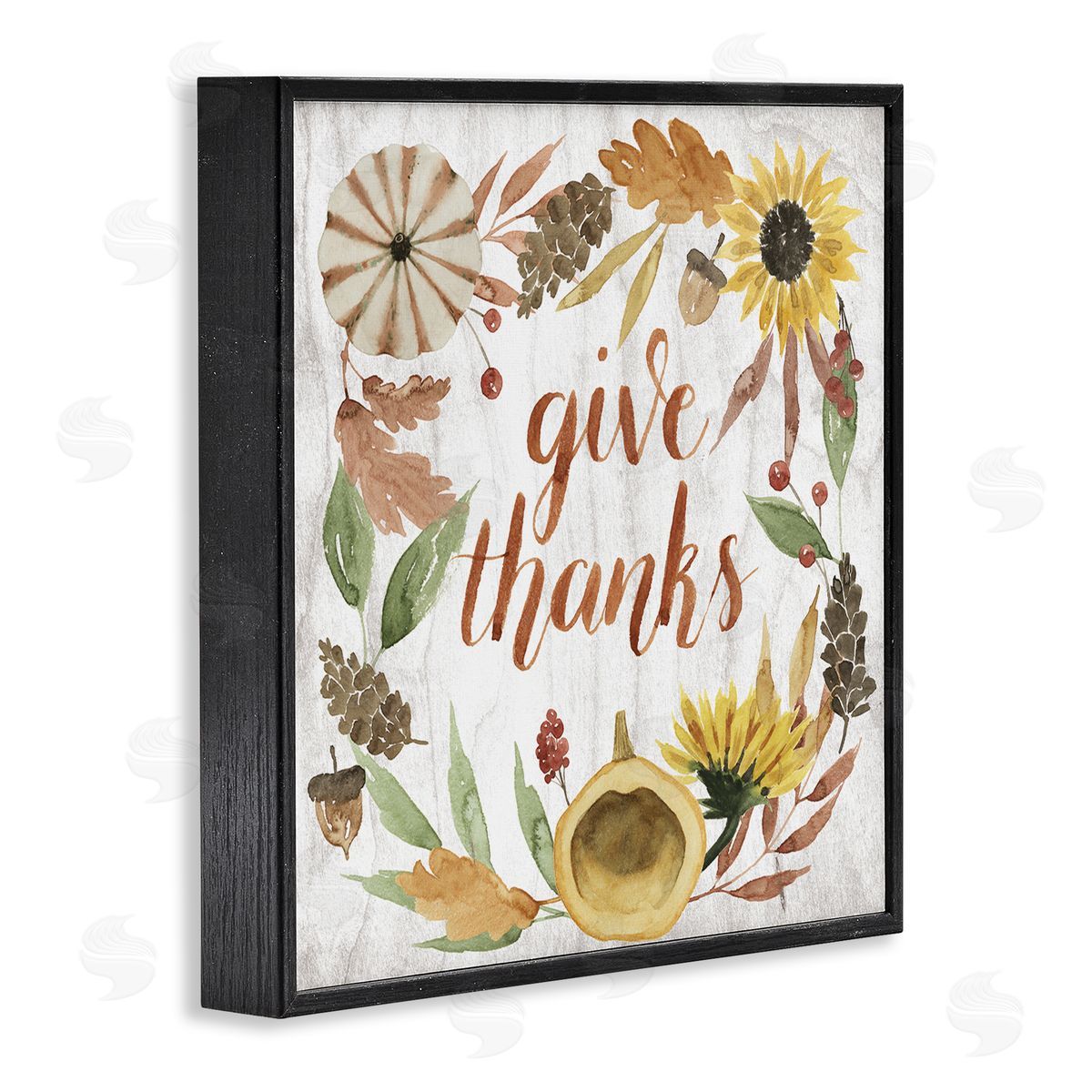 Grace Popp Give Thanks Whimsical Typography Harvest Foliage Black Framed Giclee Wall Art