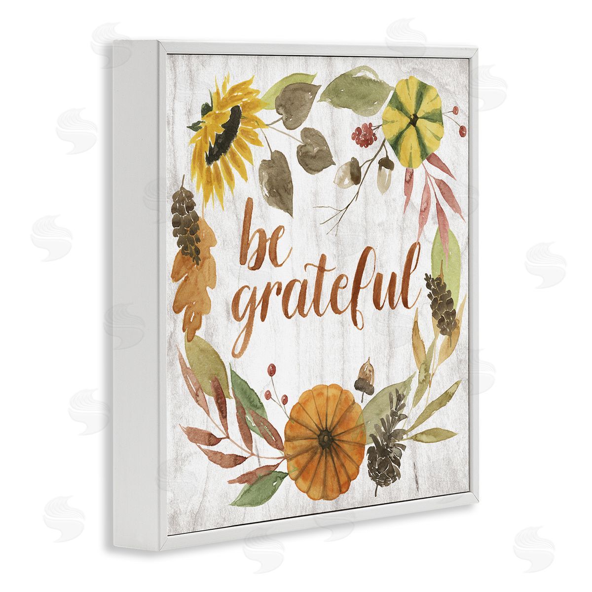 Grace Popp Be Thankful Whimsical Text Autumn Foliage White Framed Giclee Wall Art