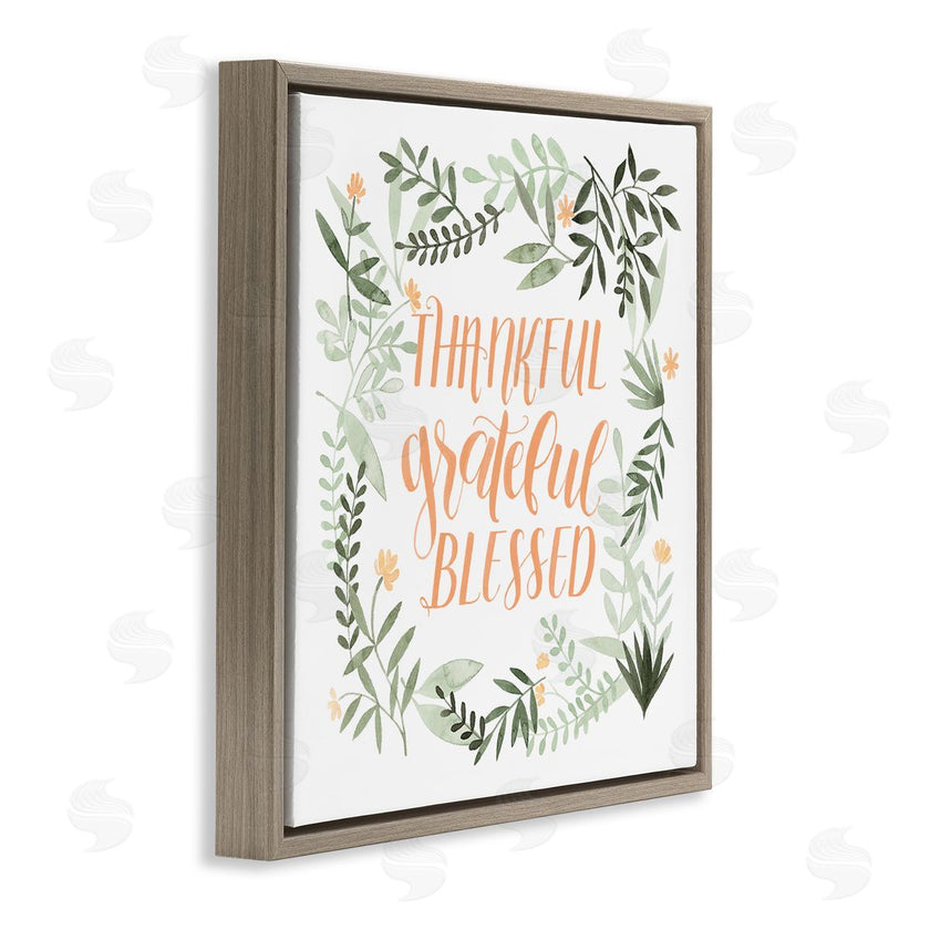 Grace Popp | Thankful Grateful Blessed Phrase Soft Green Floral Plants