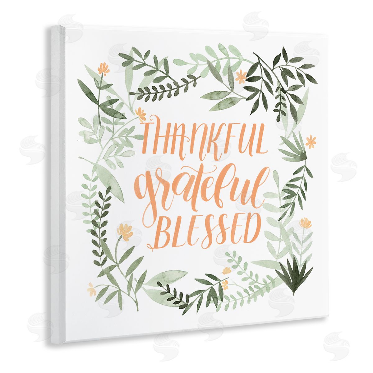 Grace Popp Thankful Grateful Blessed Phrase Soft Green Floral Plants Wall Plaque Art
