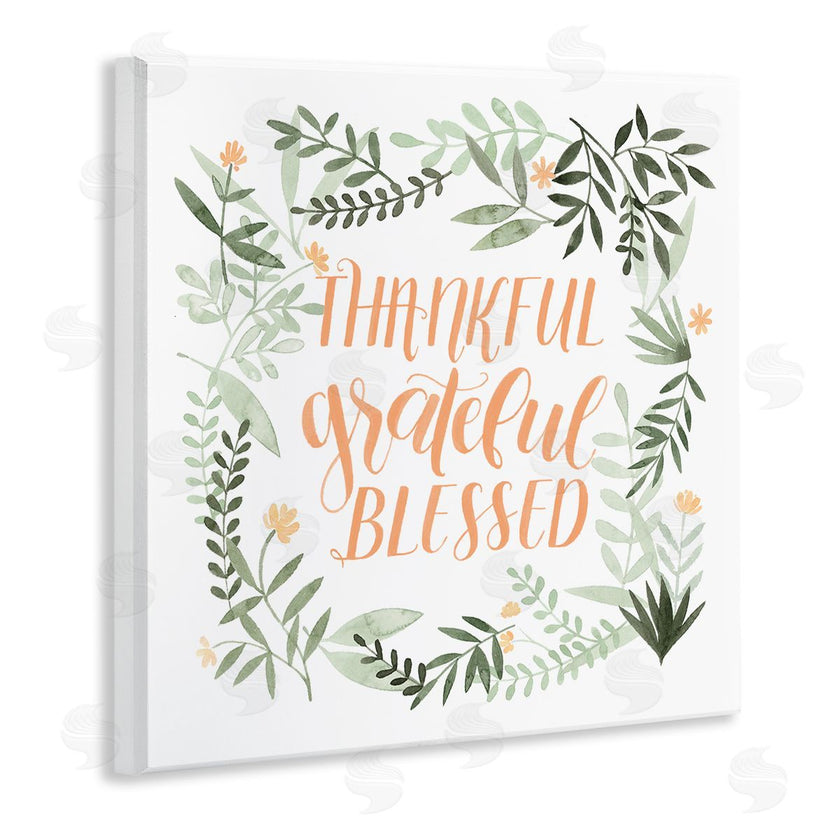Grace Popp | Thankful Grateful Blessed Phrase Soft Green Floral Plants