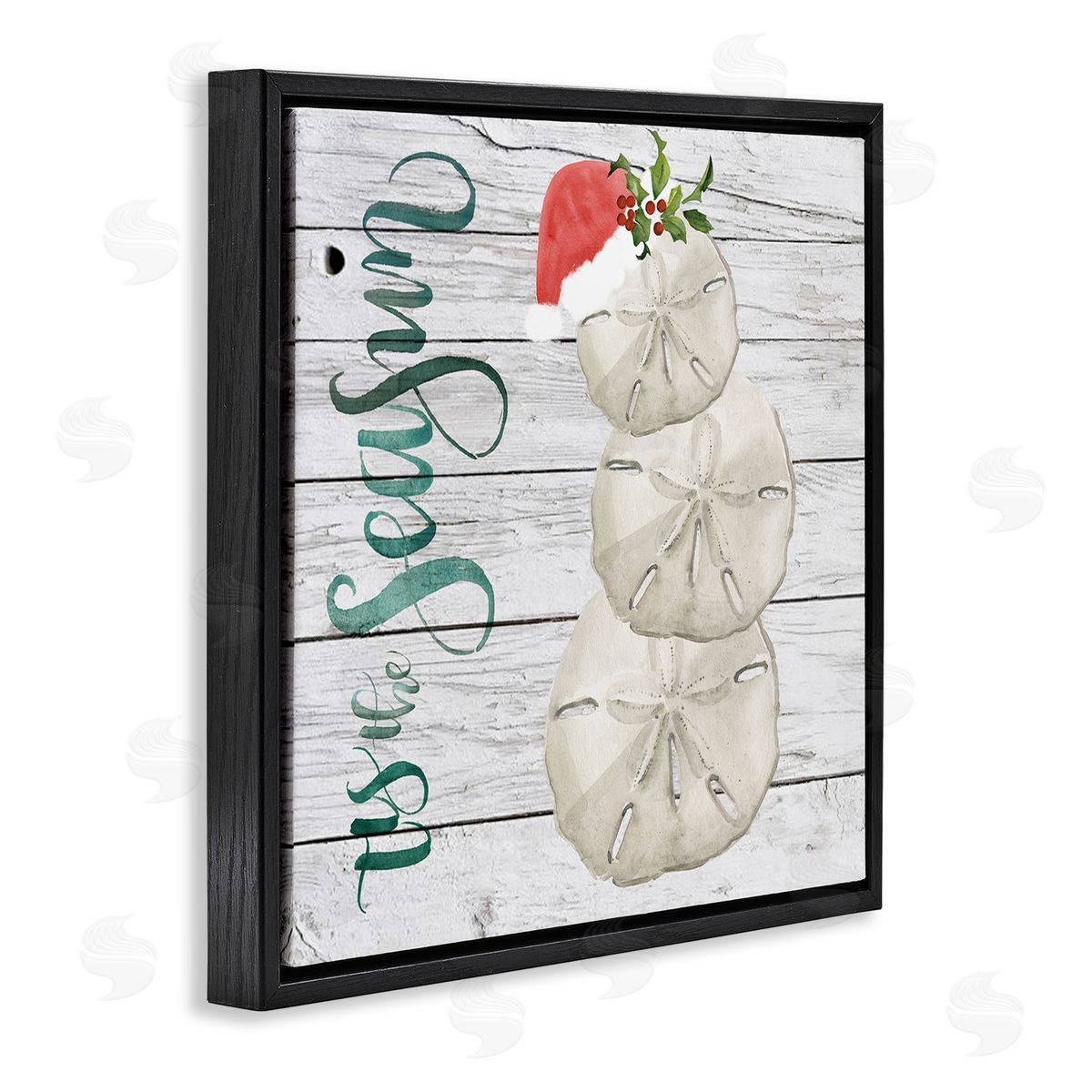 Jennifer Paxton Parker Tis the Sea Sun Phrase Christmas Sand Dollars Black Floater Frame Canvas Art