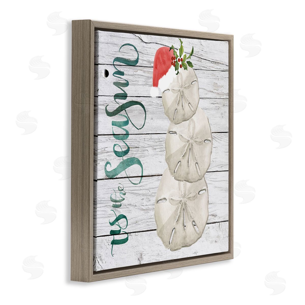 Jennifer Paxton Parker Tis the Sea Sun Phrase Christmas Sand Dollars Brown Floater Frame Canvas Art