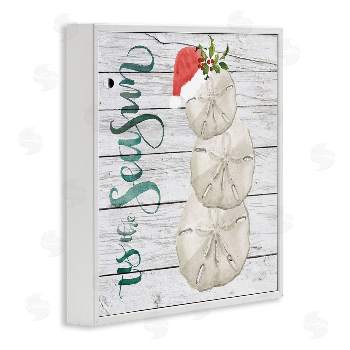 Jennifer Paxton Parker Tis the Sea Sun Phrase Christmas Sand Dollars White Framed Giclee Wall Art