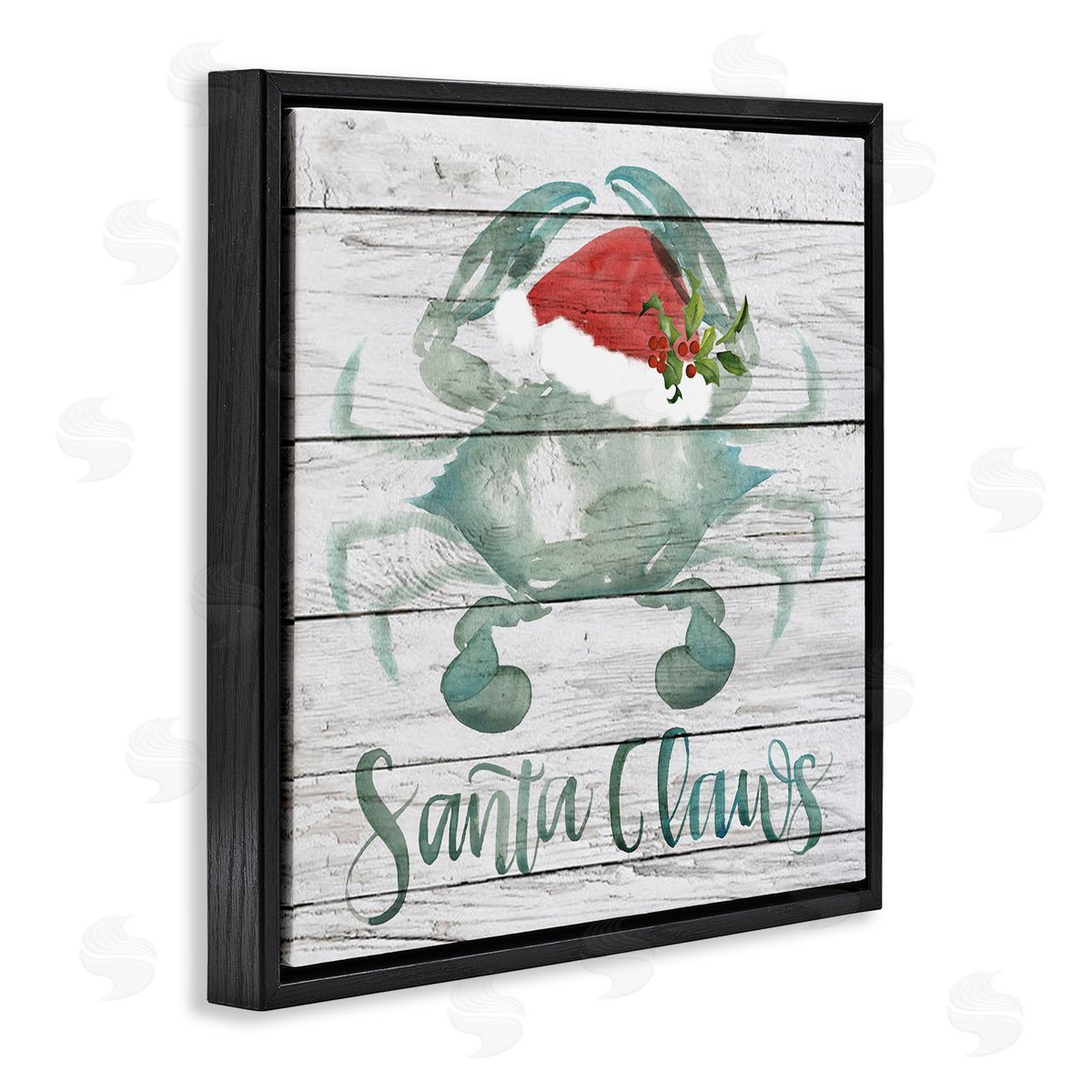 Blue Crab Nautical Christmas Pun Black Floating Frame Canvas Wall Art, Home Decor by Jennifer Paxton Parker