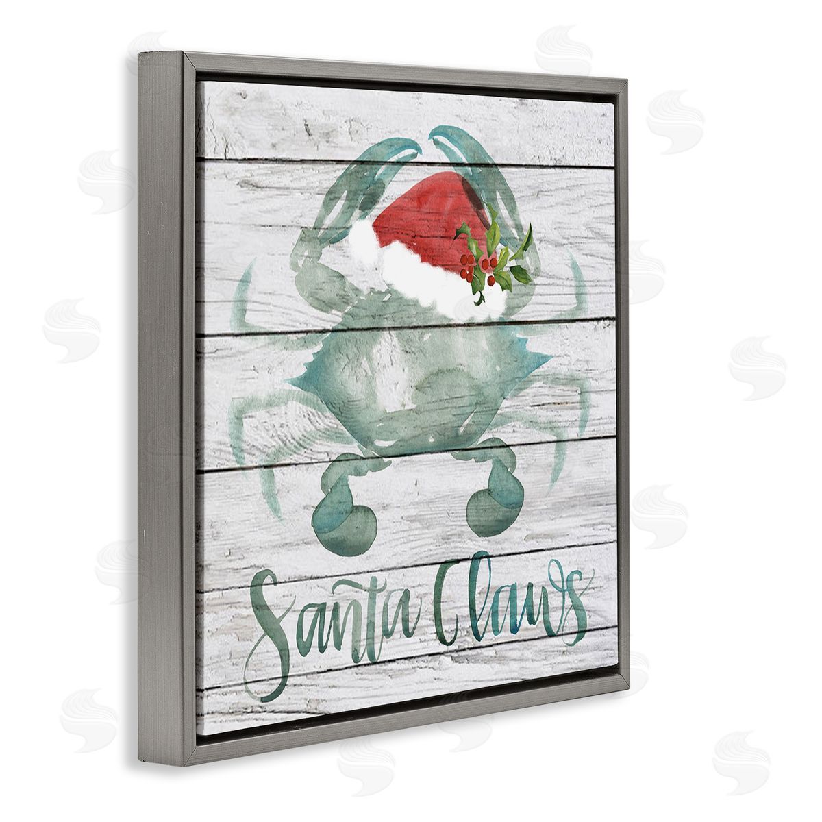 Blue Crab Nautical Christmas Pun Grey Floating Frame Canvas Wall Art, Home Decor by Jennifer Paxton Parker
