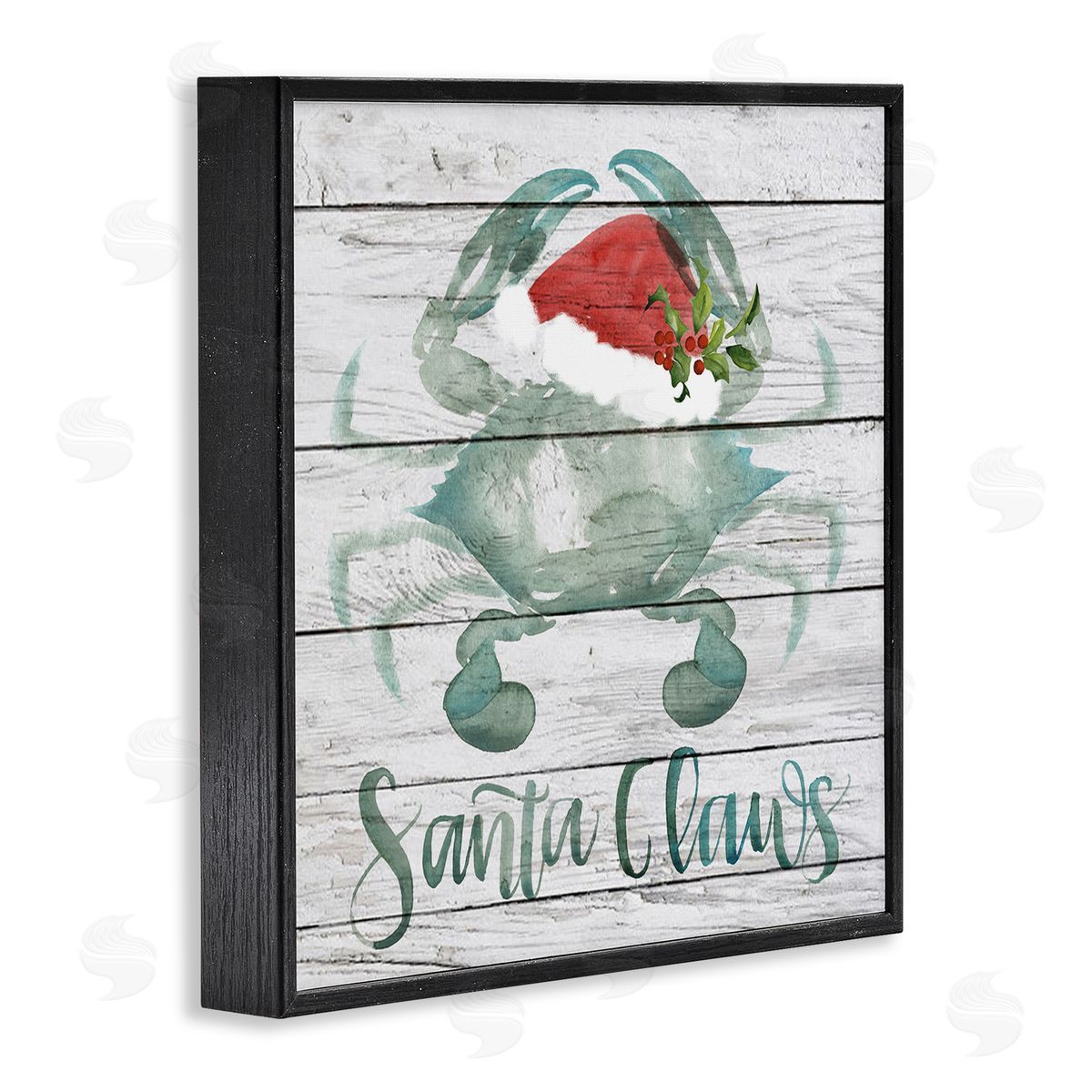 Blue Crab Nautical Christmas Pun Black Frame Print Wall Art, Home Decor by Jennifer Paxton Parker