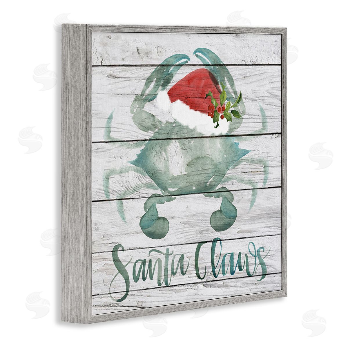 Blue Crab Nautical Christmas Pun Grey Frame Print Wall Art, Home Decor by Jennifer Paxton Parker