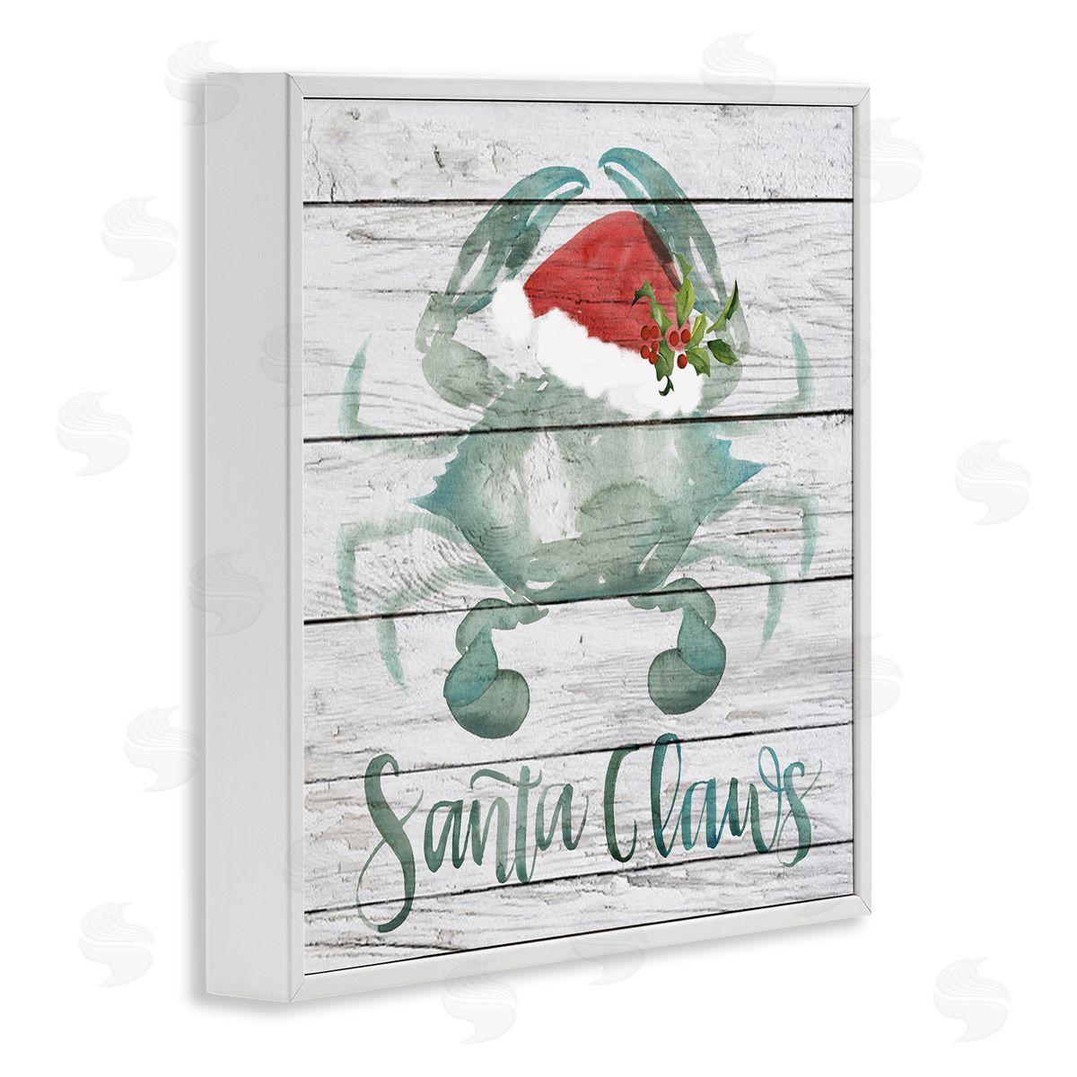 Blue Crab Nautical Christmas Pun White Frame Print Wall Art, Home Decor by Jennifer Paxton Parker