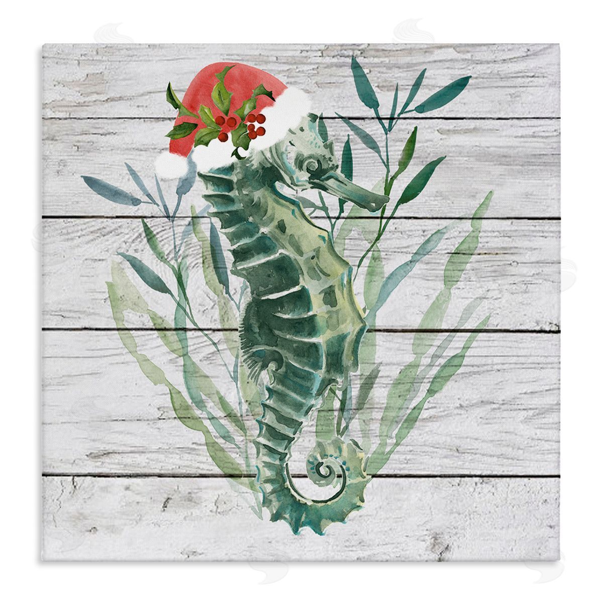Christmas Seahorse with Santa Hat Canvas Wall Art, Home Decor by Jennifer Paxton Parker