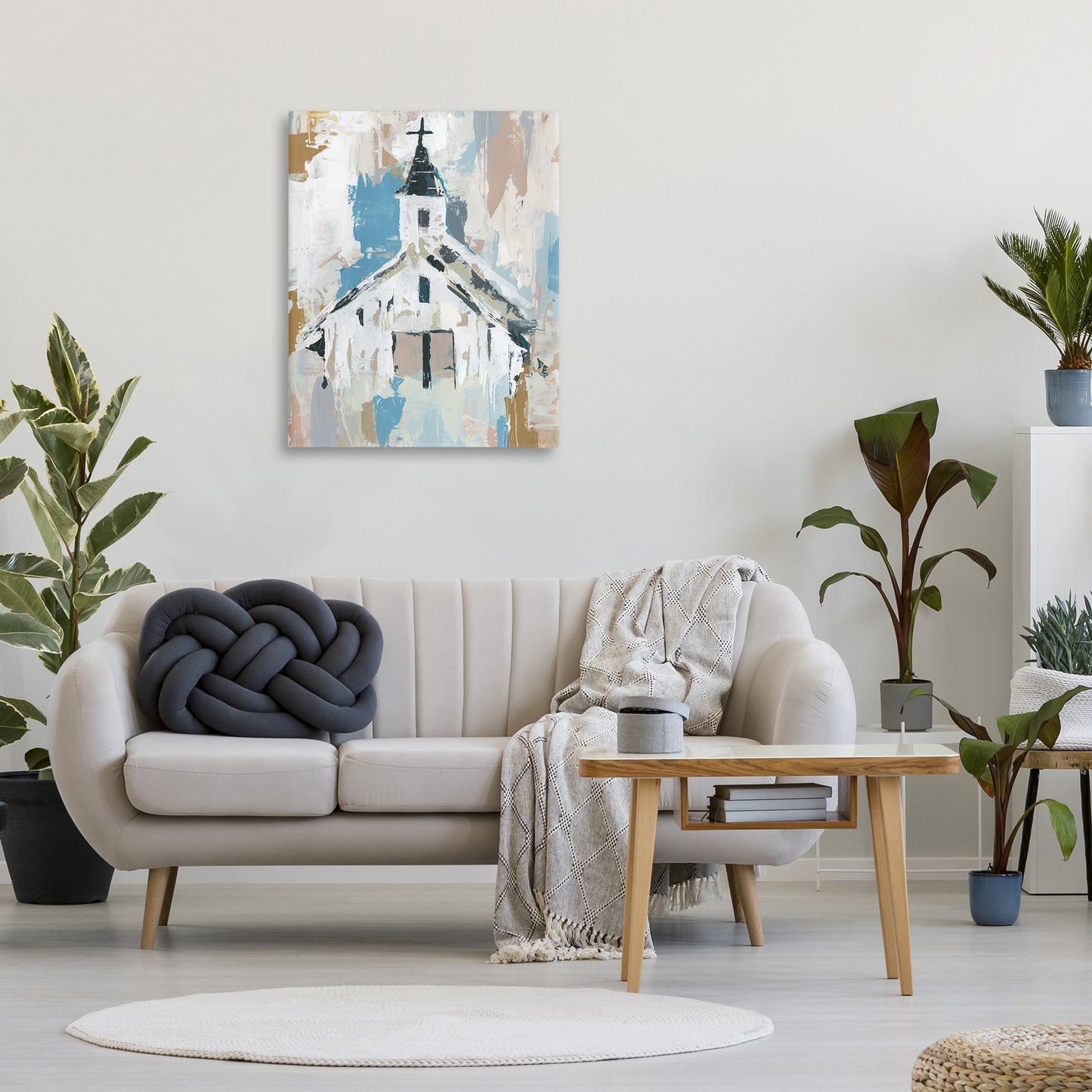 Distressed Country Church Abstract Canvas Wall Art in Room, Home Decor by Annie Warren